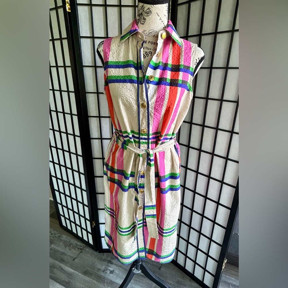 Vilagallo Plaid Seersucker Dress Maximalist Festival Resortwear Spain Size 40